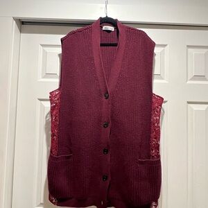 Authentic Valentino Deep Wine Knit Button-Front Sleeveless Cardigan